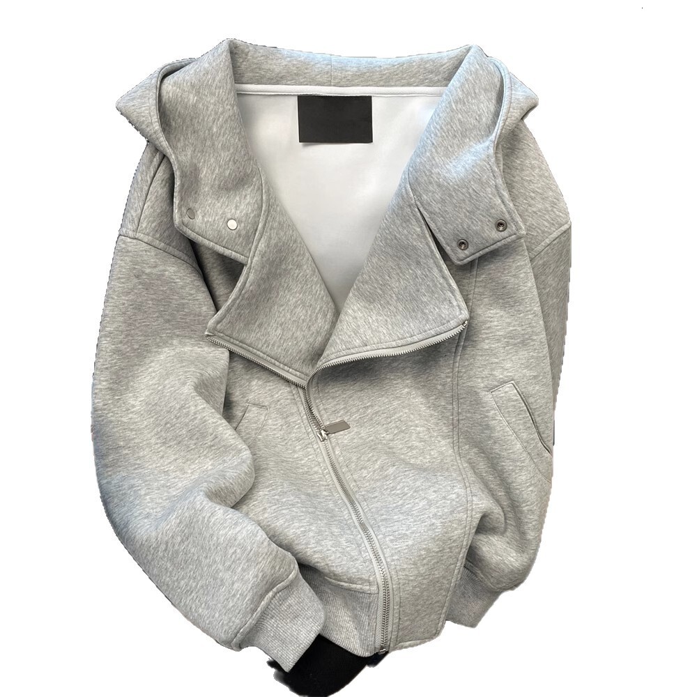 Double-zipper Hooded Sweatshirt For Men And Women Spring And Autumn Heavy-duty Trendy Brand Gray Thickened Design Designer Hoodie Couple's Jacket