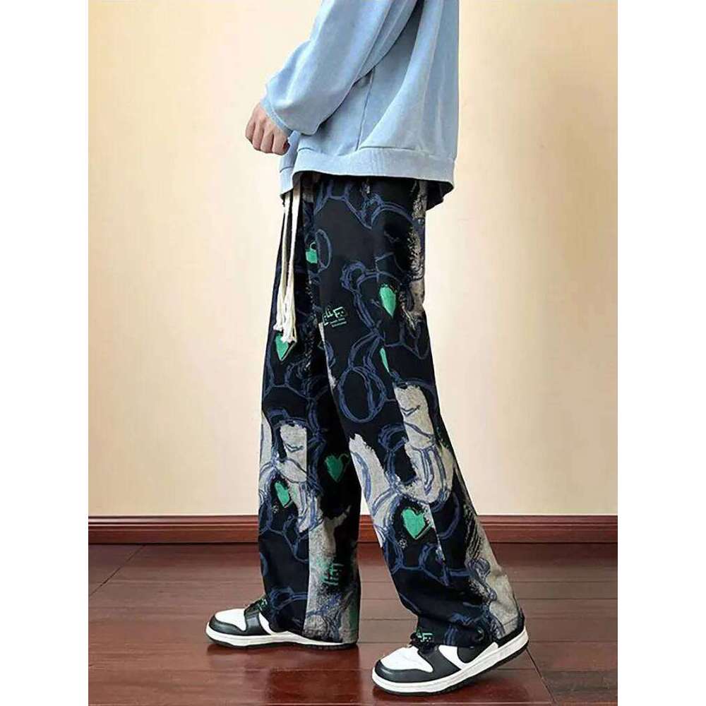 Fashion Y2k Print Wide leg Baggy Pants Men Korean Designer Student Streetwear Straight Long Trousers Casual Sport Hip hop 2023