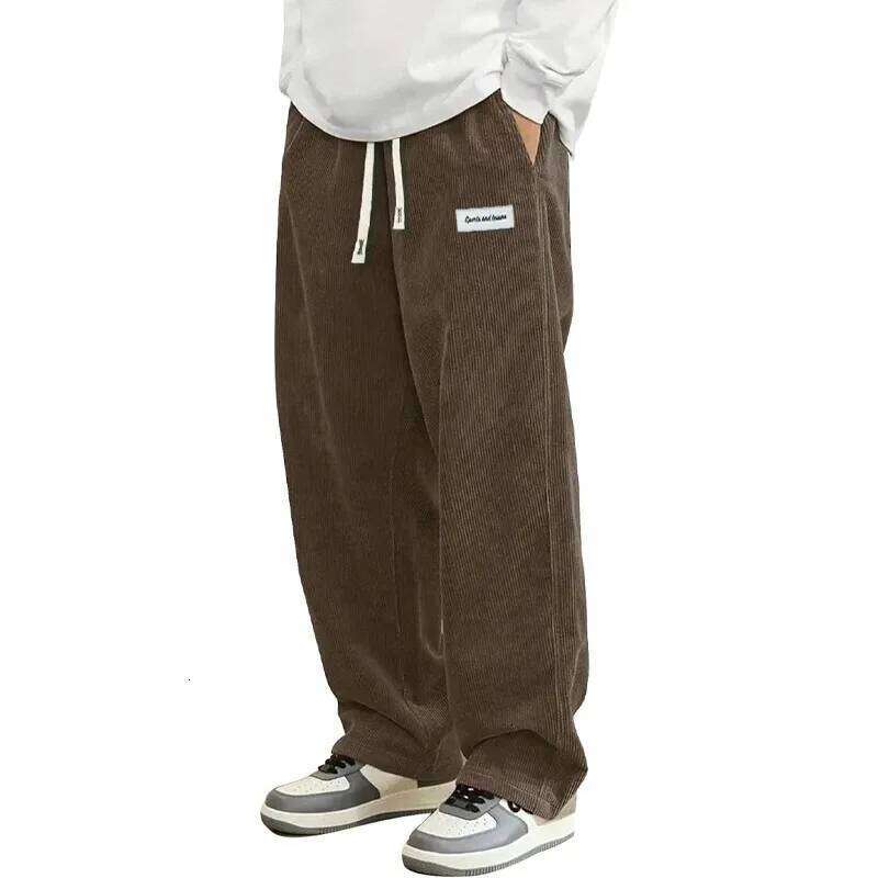 Animal Game Outdoor Mens Corduroy Casual Loose Fit Baggy Pants Straight Sweatpants Elastic Waist Drawstring Streetwear