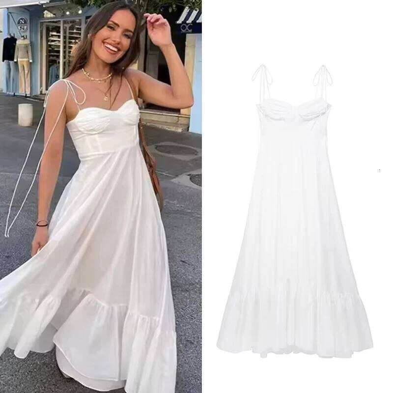 TFMLN New Elegant Women's Tierred Long Summer Classic Fashion Solid Side Zipper Dresses High-Waist A-line Party Soft Dress C260311