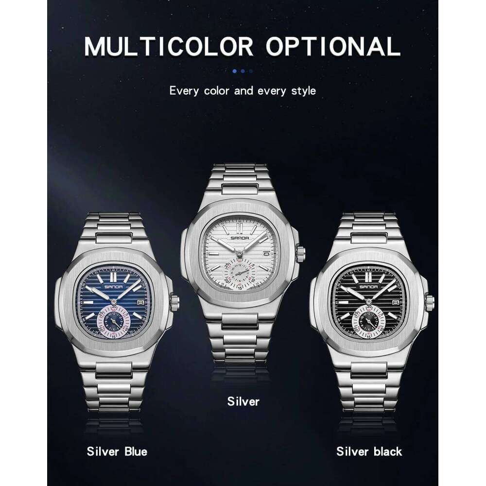 SANDA 7020 Elegant Men's Calendar Watch Unique Design Dial Stainless Steel Strap Japanese Quartz Movement Waterproof