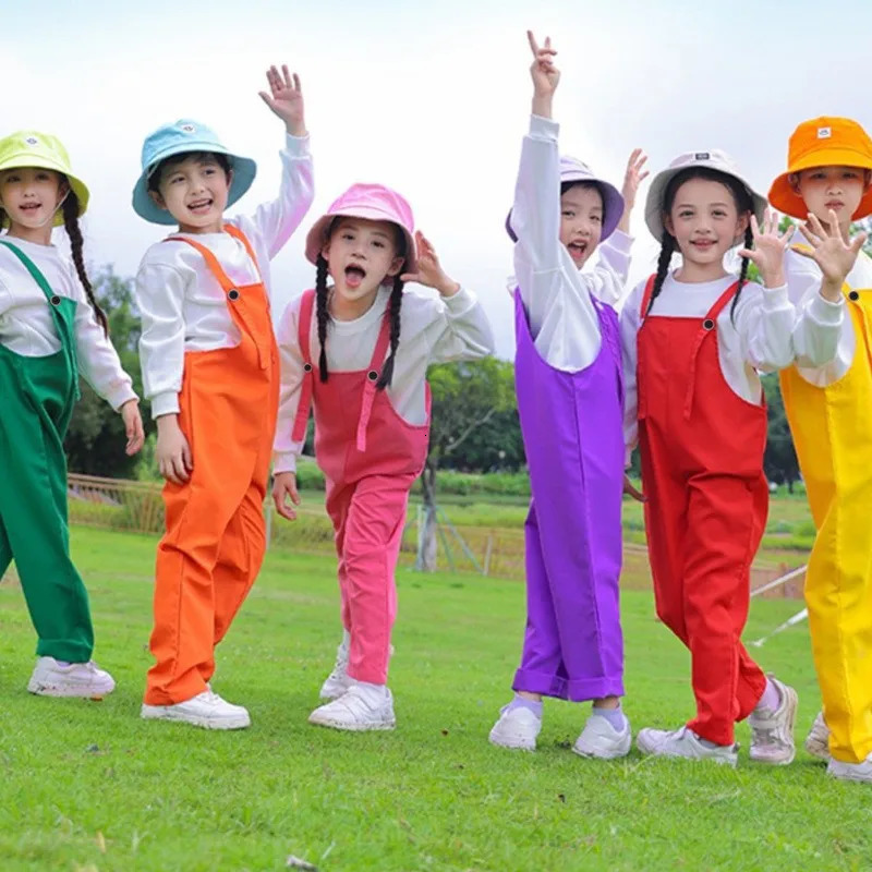 Children Hip Hop Solid Overalls Girls Dungaree Kids Candy Color Jumpsuit Romper Boys Streetwear Colorful Trousers School Uniform 260311