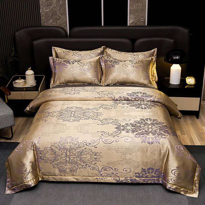 New 4Pcs European Satin Jacquard Bedding Four Season Universal Skin Friendly Cozy Duvet Set Double Couple Size Bedclothes H260312
