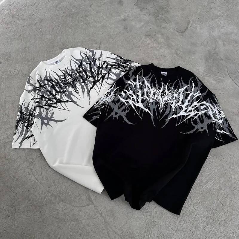 Y2K Cyberpunk Gothic T Shirt Edgy Thorn Texture Print Pure Cotton Streetwear Fashion Graphic Tee Urban Style Comfortable Fit ddmythur