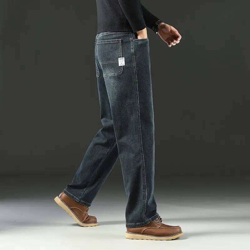 Spring and Autumn Men's Baggy Jeans Casual Straight Stretch Versatile Wide-leg Business Denim Pants Comfortable Loose Trousers 26Y0312