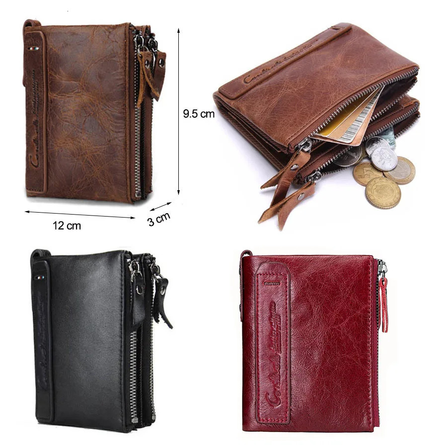 CONTACTS Genuine Crazy Horse Cowhide Leather Men Wallet Short Coin Purse Small Vintage Wallets High Quality er 260304