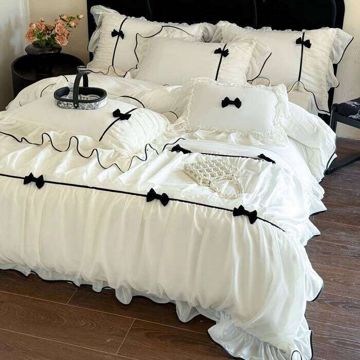 Ins Princess Style Bedding Sets Ruffle Lace Bow Quilt Romantic Bedclothes Decor Woman Girls Bedroom Duvet Cover 4pcs 2025 H260312