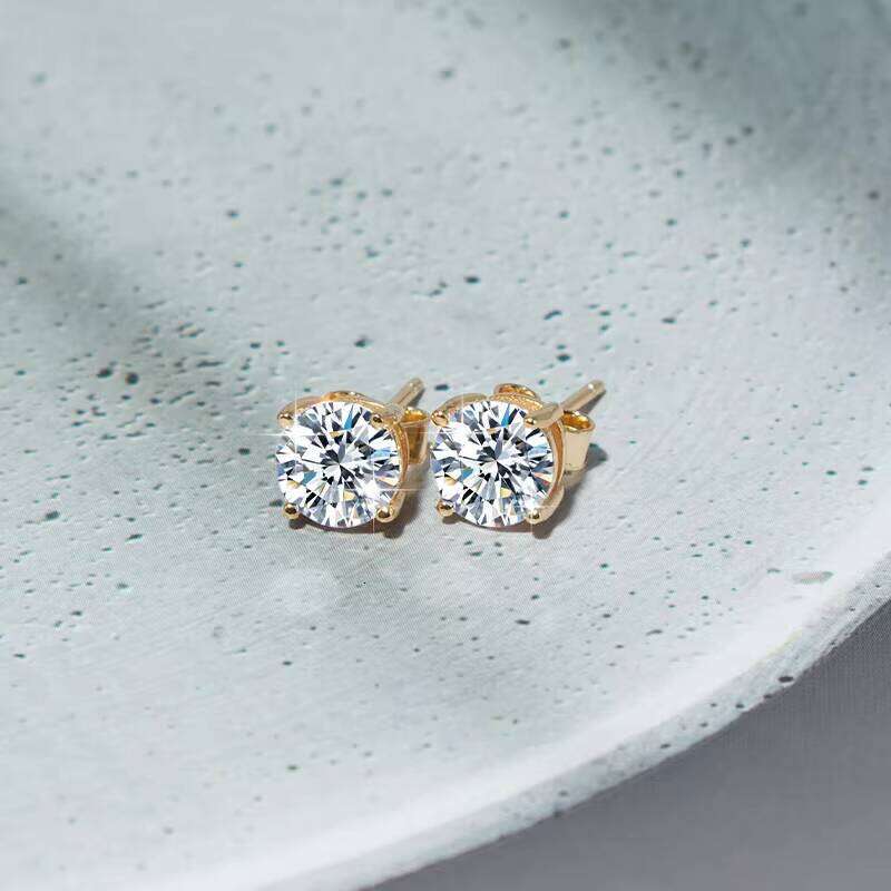 S Pure Sier Gold-Plated Classic Four-Prong 1 Carat VVSD Colored Sulfur Stone Unisex Earrings
