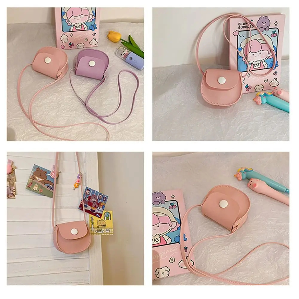 Child Girls Cross Body Bag PU Leather Plain Colored Chain Purse Shoulder Korean Style Mini Cute Handbag Pouch 260311