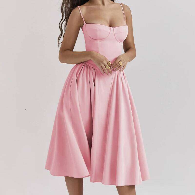 2026 Summer European American strapless with waist cinching, fashionable and sexy red suspender dress for women C260312