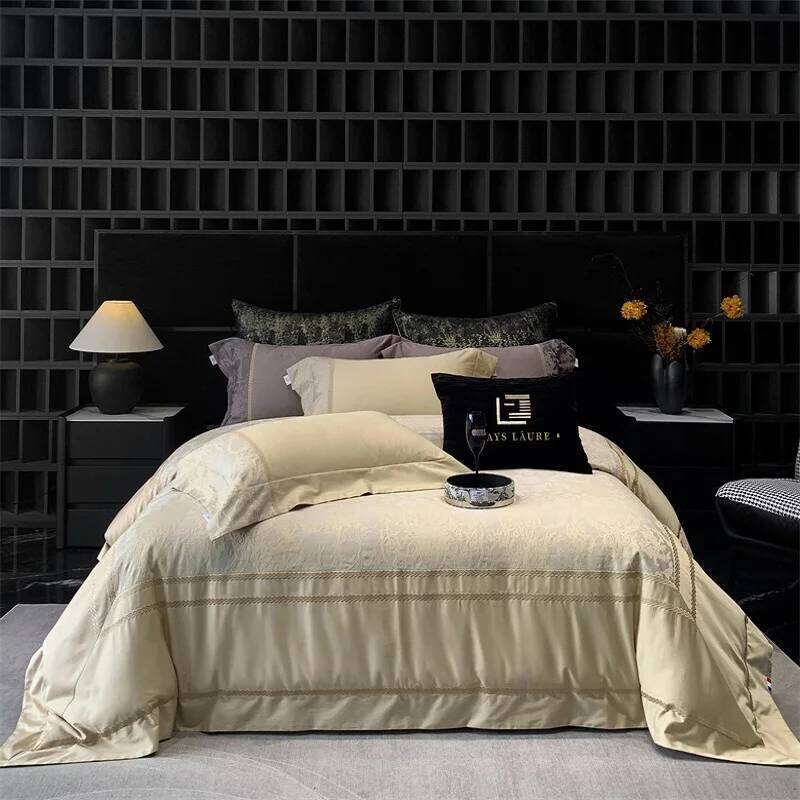 Champagne 1000TC Egyptian Cotton Yarn-dyed Jacquard Embroidery Bedding Duvet Cover Set Bed Sheet Pillowcases 4Pcs H260312