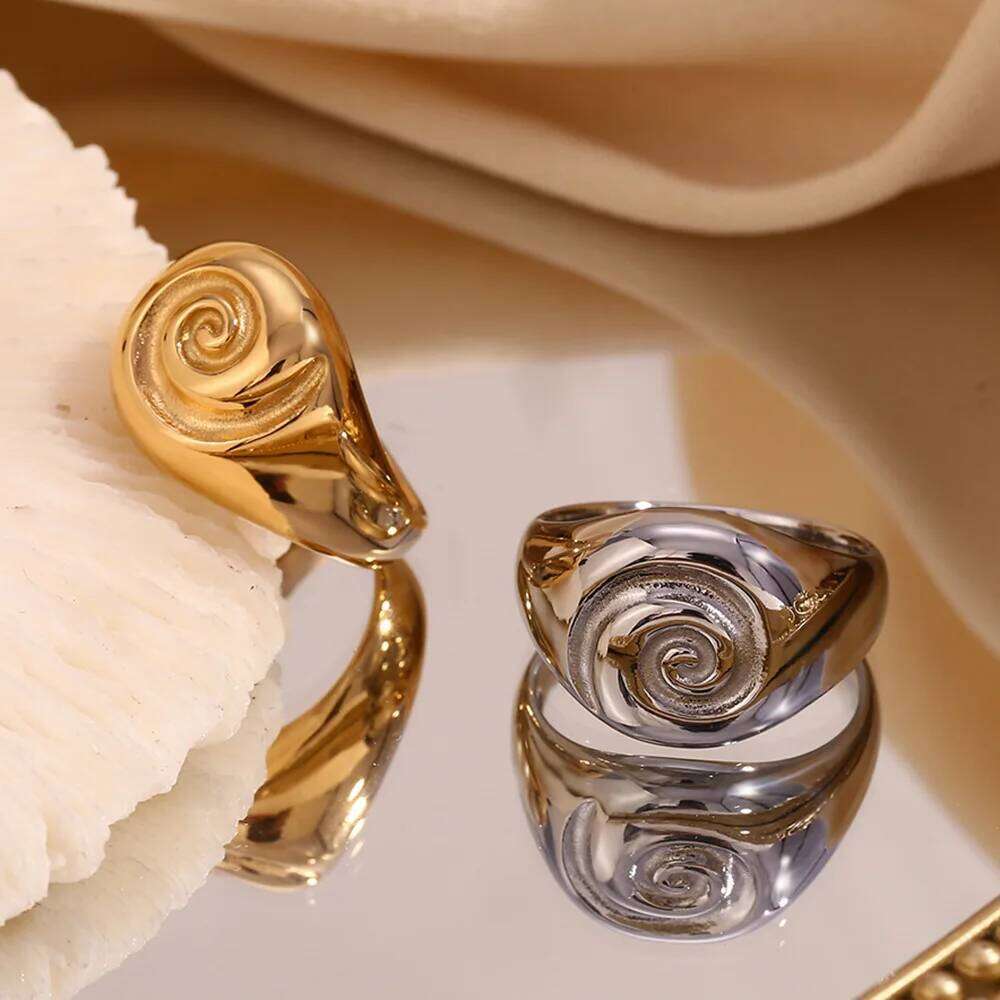 MamacitaSlay Unique Fingerprint Swirl Ripple Gold Silver Colour Rings Womens Stainless Steel Tarnish Free Jewelry Accessories H260312