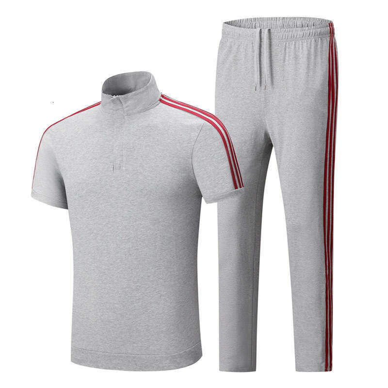 Summer New Men's Women's Stand Collar Short Sleeve Shorts Long Pants Set For Outdoor Sports Training And Casual Parent-Child Wear