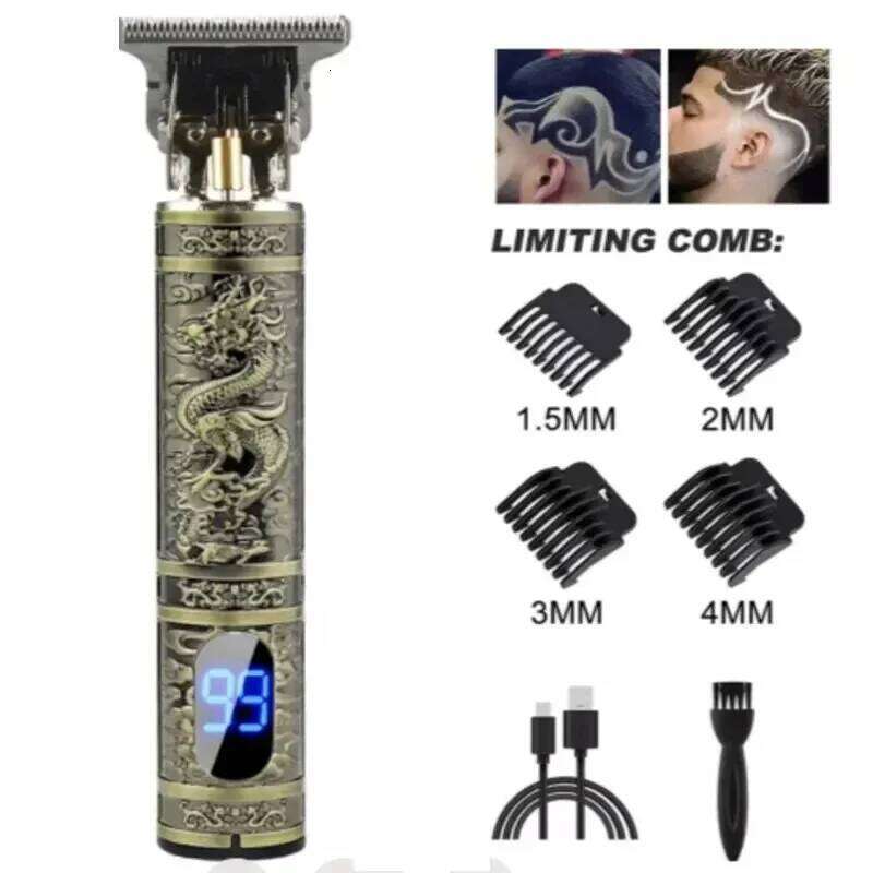 T9 LCD Clipper Oil Shaving Head Pusher Carving Electric Shaver Rechargeble Hair Trimmer for Men Care C260312