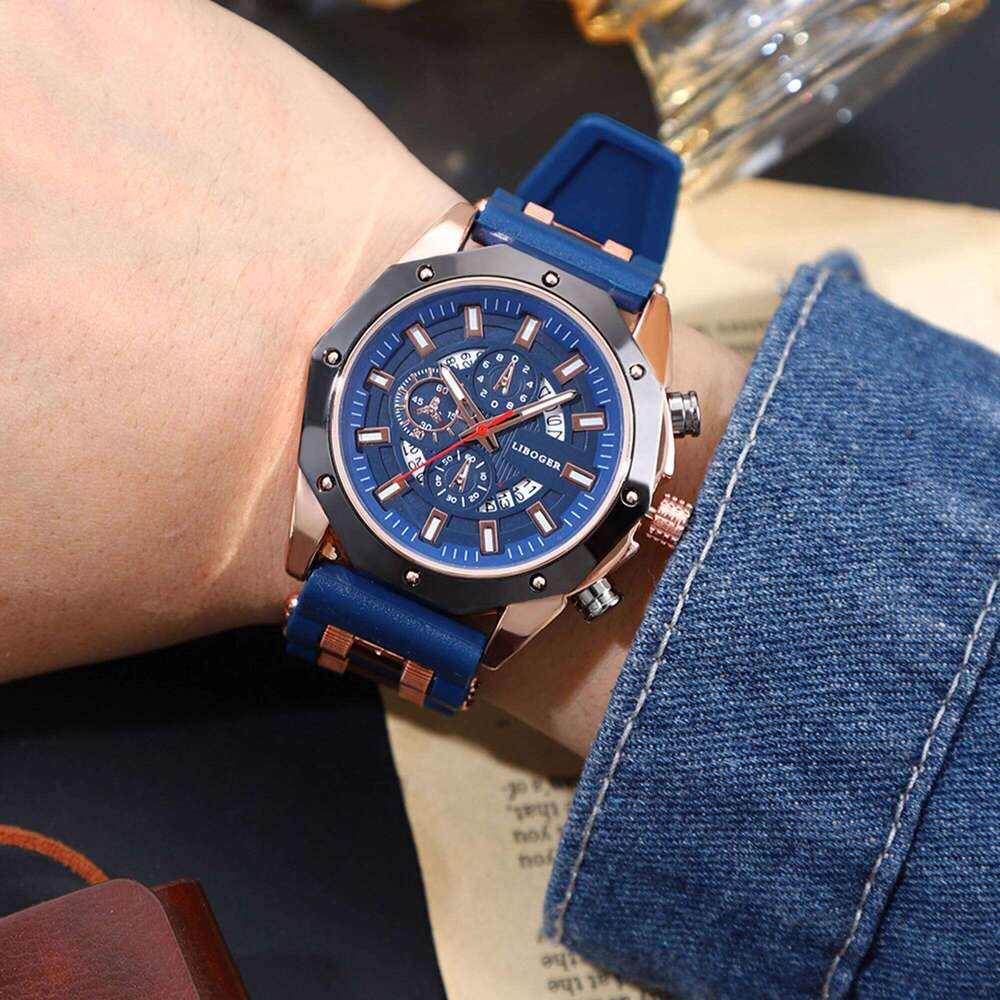 Fashion Silica Gel Strap Mens Quartz Watches Date Function Business Casual Watch for Men Gift