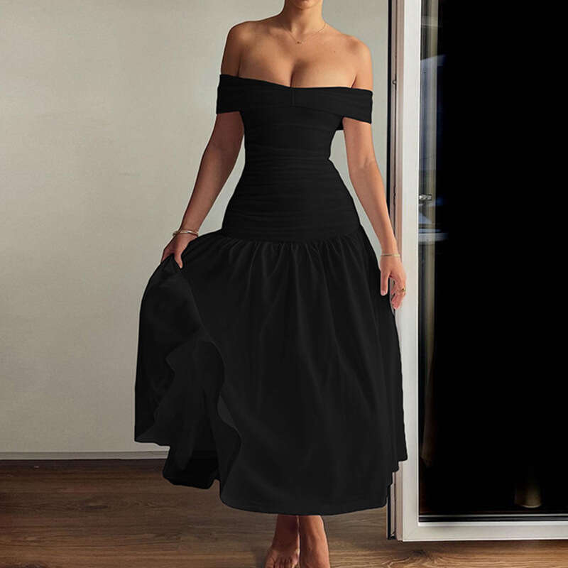European and American cross-border 2025 spring new women's fashion French-style off-shoulder slim-fit backless dress
