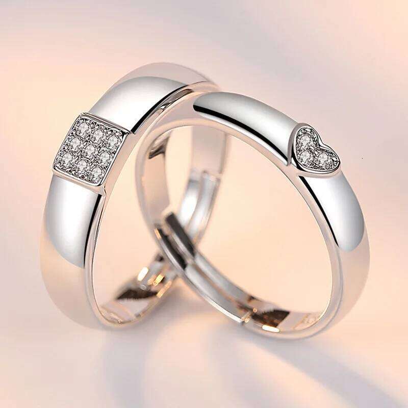 Luxury Zircon Couple Paired Rings For Women Men Exquisite Crown Flower Promise Adjustable Finger Ring Lover Wedding Jewelry Gift W260311