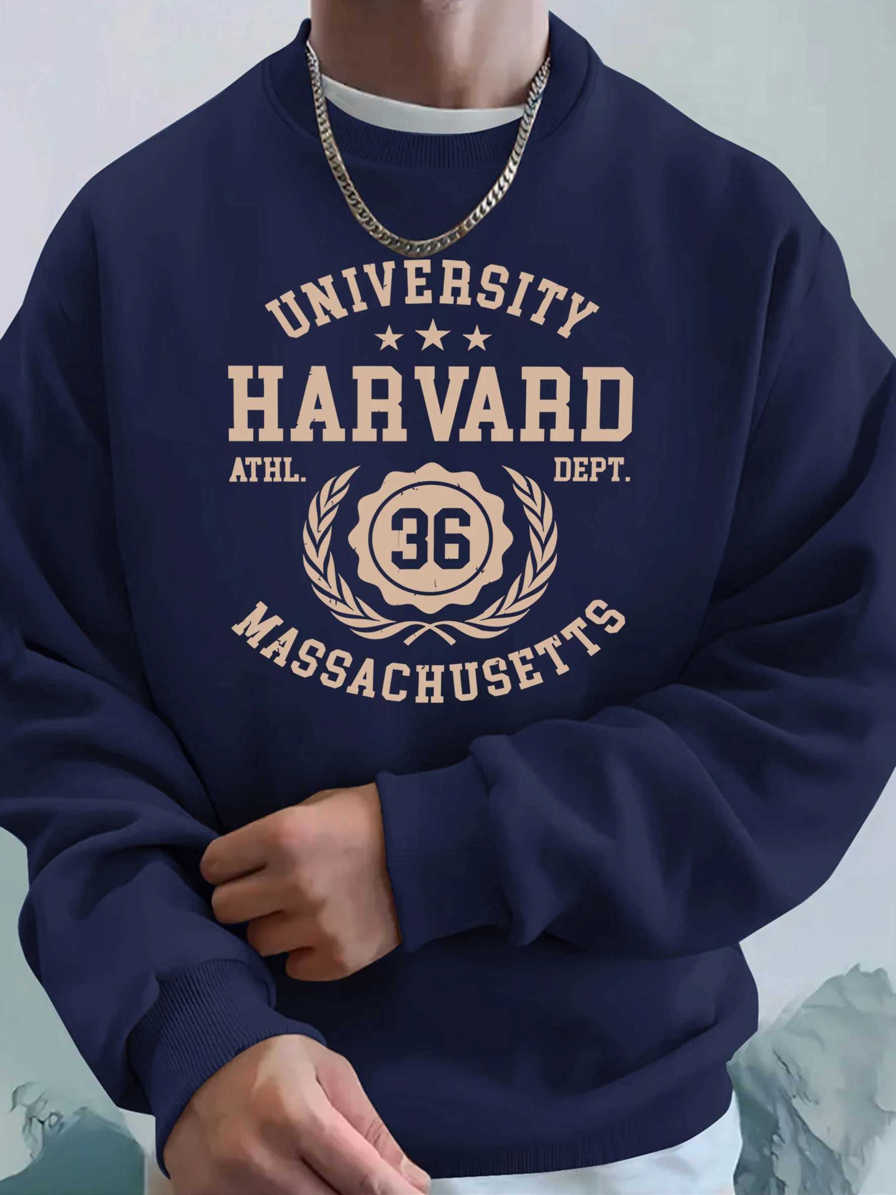 University Harvard Massachusetts Print Men AutumnFleece Sweatshirts Basics Comfy Hoodie Long Sleeved Warm Tracksuit Street Top M260312