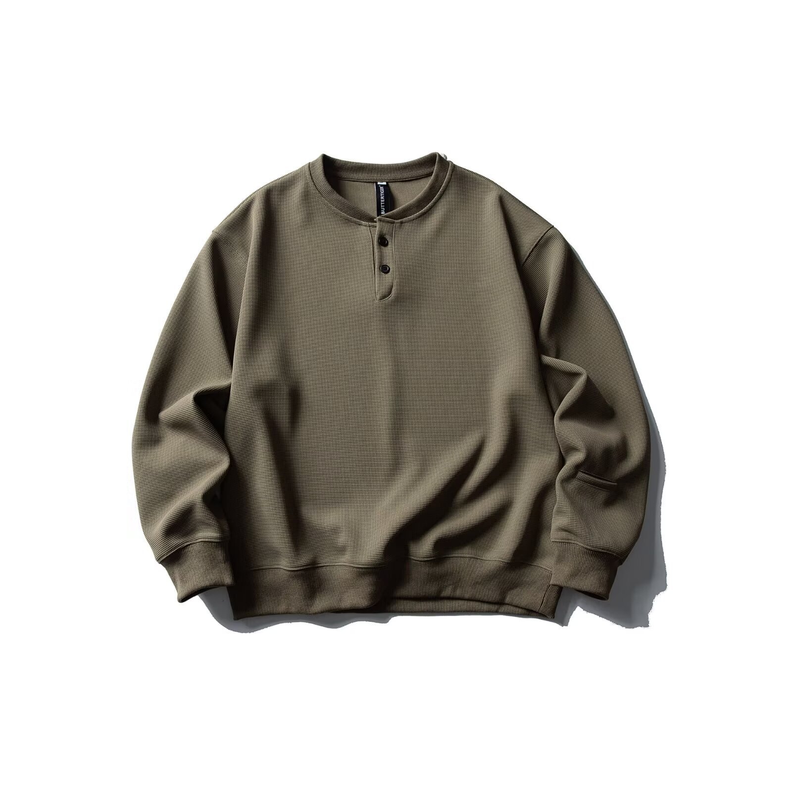 Trendy Brand Autumn New Waffle Knit Henley Collar Sweatshirt For Men Solid Color Designer Hoodie Pullover Base T-shirt Top