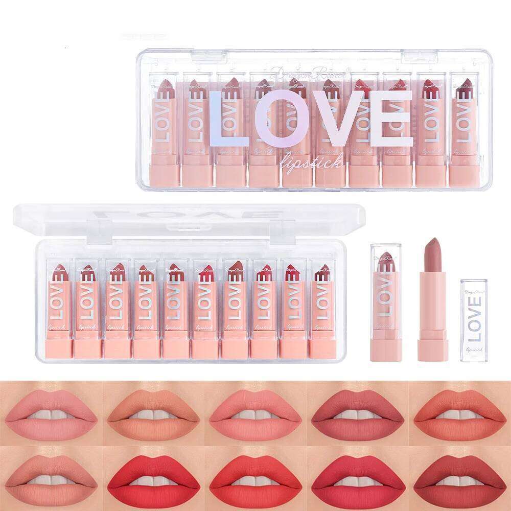 Ten Lipstick Set for Autumn Winter, Matte Waterproof Lips, Non-Fading, Non-Stick Cup, Whitening and Complexion Lip Gloss W260311