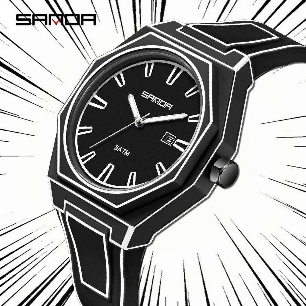 Fashion SANDA Brand's New 9090 With Creative Lines Waterproof Numbers Spiked Scales Student Quartz Watch