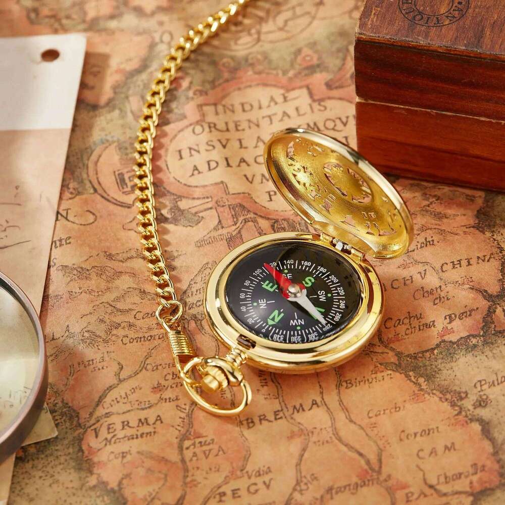 Creative Hollowed Out Classic Flip Compass Outdoor Hiking Chain Pendant Men Women Pocket Watch Reloj