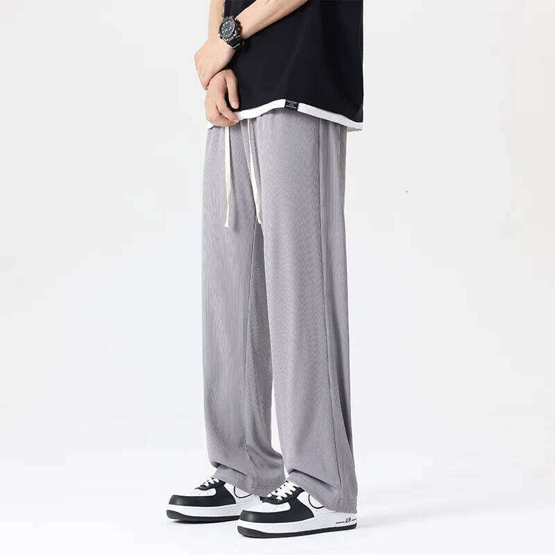 2025 New White Ice Silk Casual Men's Summer Thin Section Drape Mopping Pants Straight Loose Wide-leg Trousers Streetwear
