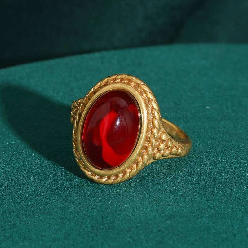 Vintage Open Engagement Rings for Women Red Oval Round Natural Stone Nickel Free Personality Trendy Finger Jewelry 2024 H260312