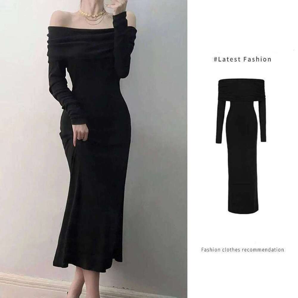 One Shoulder Style Sleeve Dress For Women In Spring And Summer Ladies Fashion Solid Color Sexy Basic Slim Fit Long Skirt C260311