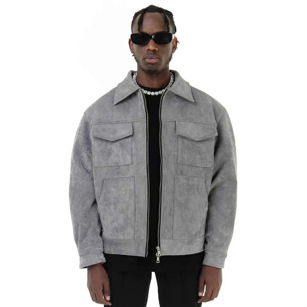 Vintage High Street Suede Material Crock With Zipper Lapel Casual Short Jacket For Men 26H0311