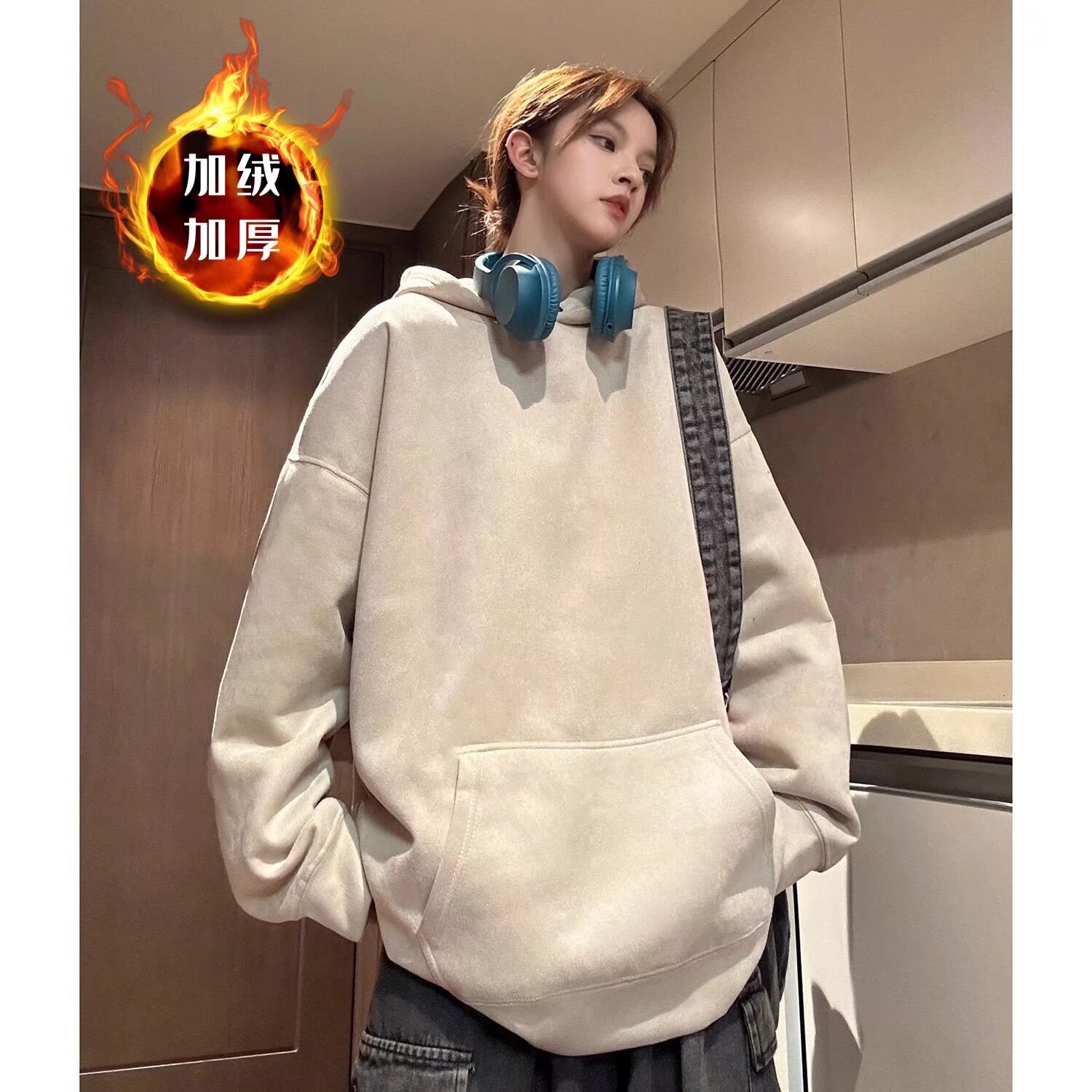 Solid Color Heavy-duty Suede Hooded Sweatshirt New Autumn And Designer Hoodie Winter Versatile Casual Fleece-lined Smooth Sweatshirt For Both Men And 