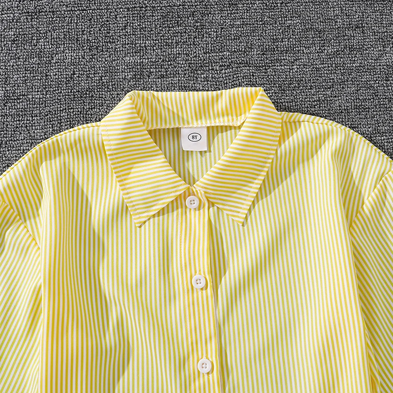 Childrens Spring Autumn 412 Years Old Girls Yellow Striped Long Sleeve Top Pants Suit Classic Simple Refreshing 260311