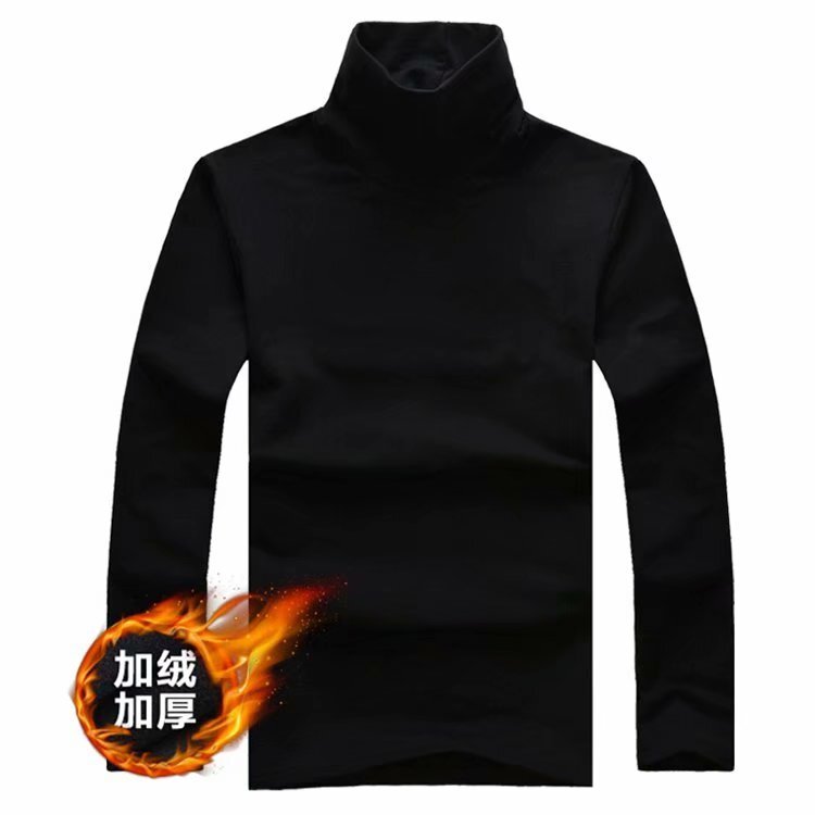 High-neck Men's Long-sleeve T-shirt With Fleece Lining Autumn Designer Hoodie And Winter New Style Casual And Warm Inner Layer For Teenagers Soli