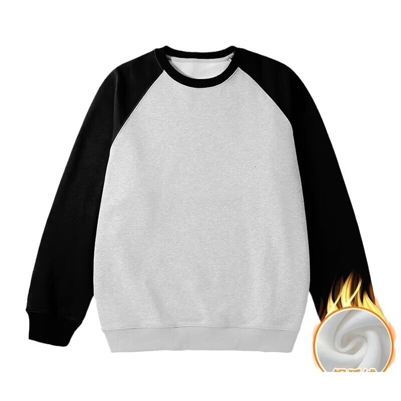 Style Creative Patchwork Color-blocking Fleece-lined Crew Neck Sweatshirt Designer Hoodie For Men Autumn Trendy Brand Versatile Loose Casual Pullover 