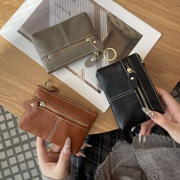 Luxury fashion wallet Vegetable Tanned Simple Zipper Purse For Women Genuine Leather Large Capacity Bank Card Storage Bag Portable Coin Pouch