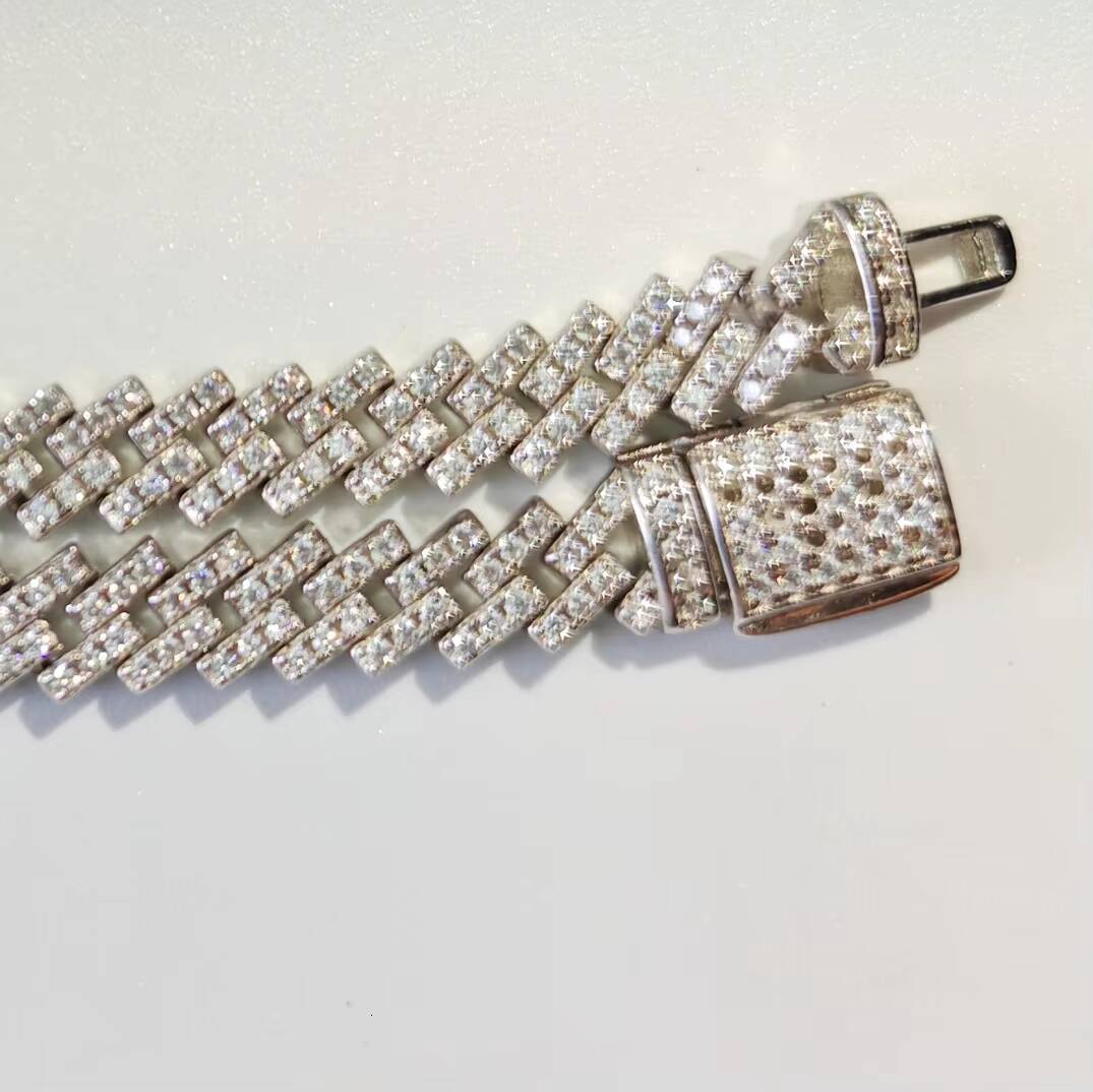 14MM Moissanite Cuban Chain 925 Sterling Silver Moissanite Cuban Link Chain Punk Cuban Chain Hip Hop Silver Necklace Bracelets