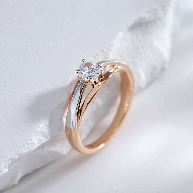Kinel Hot Bride Wedding Rings Luxury 585 Rose Gold Silver Color Mix Natural Zircon Setting Slim Design Daily Jewelry For Women H260312