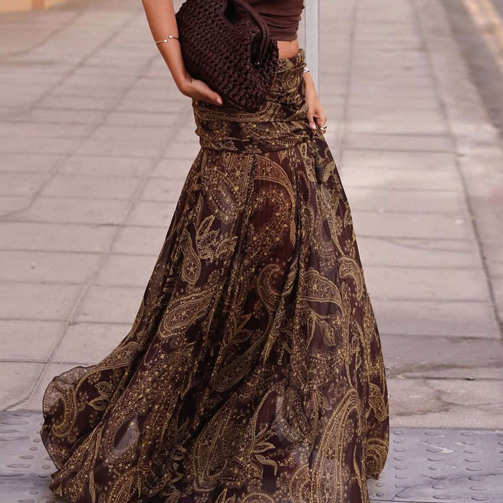 European and American Retro Paisley Print Slim Fit Half Cross-Border Fashion Versatile Comfortable Sexy Hot Girl Long Skirt