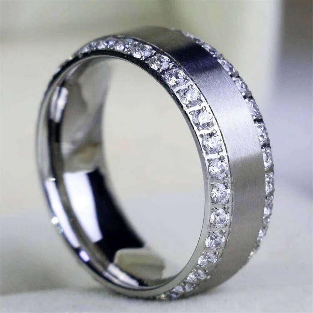 Fashion Couple Luxury Women Heart Rhinestone Zircon Rings Bridal Set Men Stainless Steel CZ Ring Wedding Band Jewelry Gift W260311