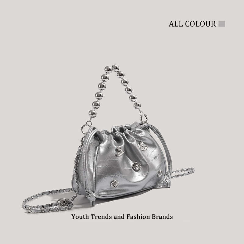CHARHP&KEJNT Official Genuine High-End Silver Crossbody Small Fashion Chain Shoulder Cloud Bag