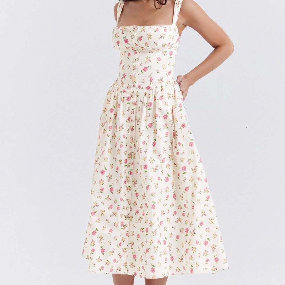 2026 Summer Camisole Dress with Front Buttons, Back Tie, Waist-Cinching, Lace Trim Above the Bust, European and American Cross-Border Supply