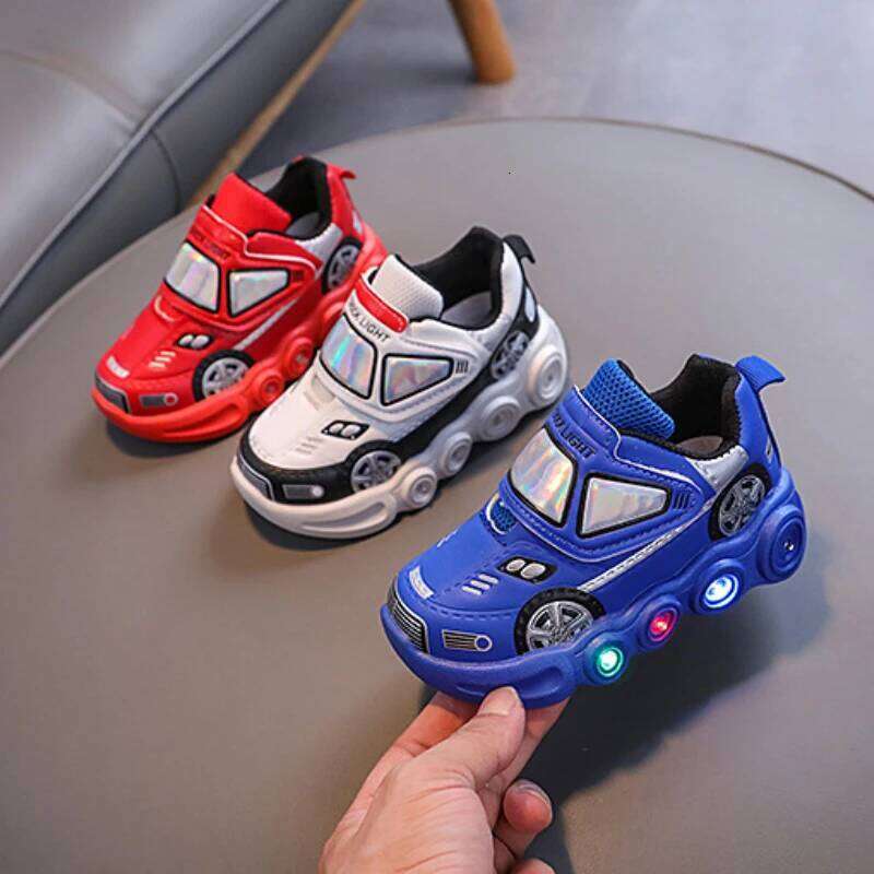 Autumn New Fashion Child Versatile Car Cartoon Shoes Comfort Thick Soled Luminous Casual Shoe Brand Sneakers Boy H260312