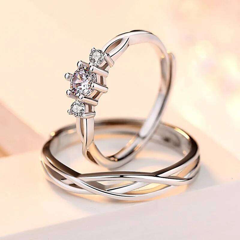 Luxury AAA Zircon Couple Paired For Women Men Flower Crown Proposal Promise Adjustable Rings Wedding Anniversary Jewelry W260312