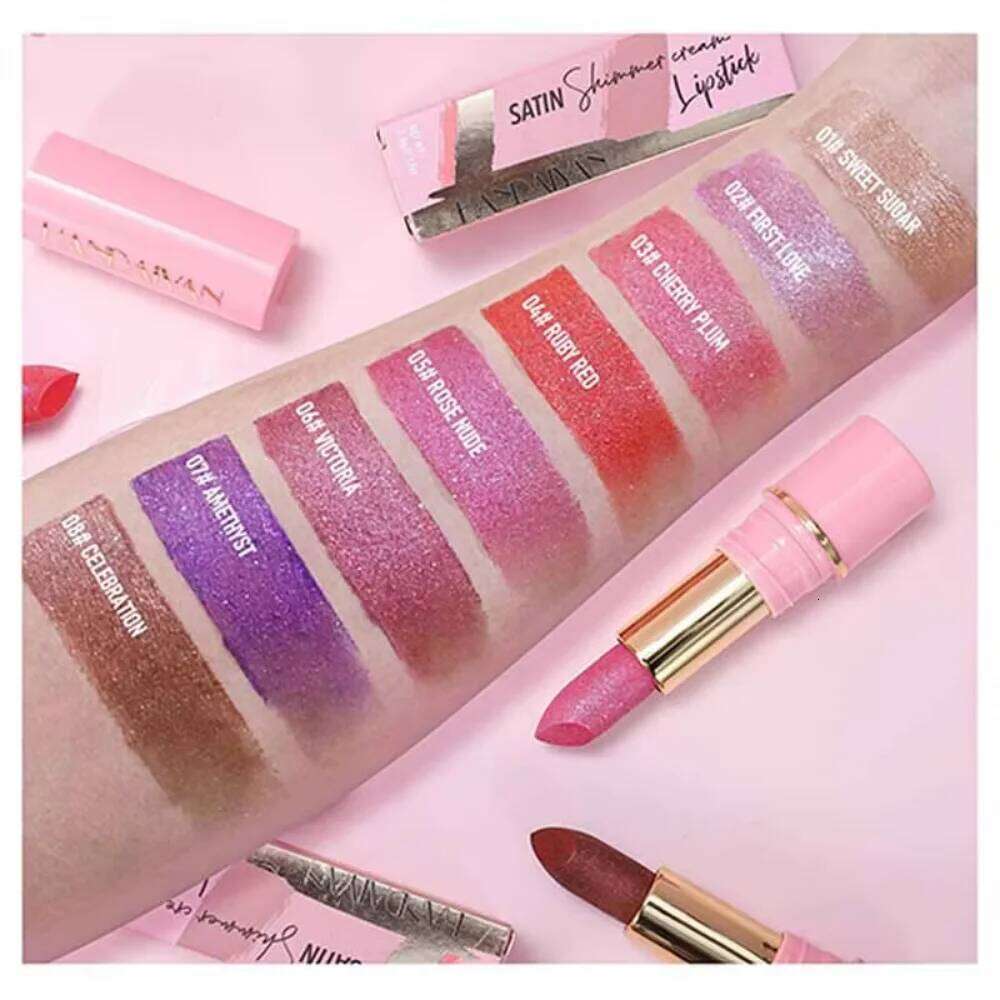 8-Color Non Stick Cup Pearl Lipstick With Flash, Long-Lasting, Easy To Color Diamond Lipstick, Dark Halloween Style W260311