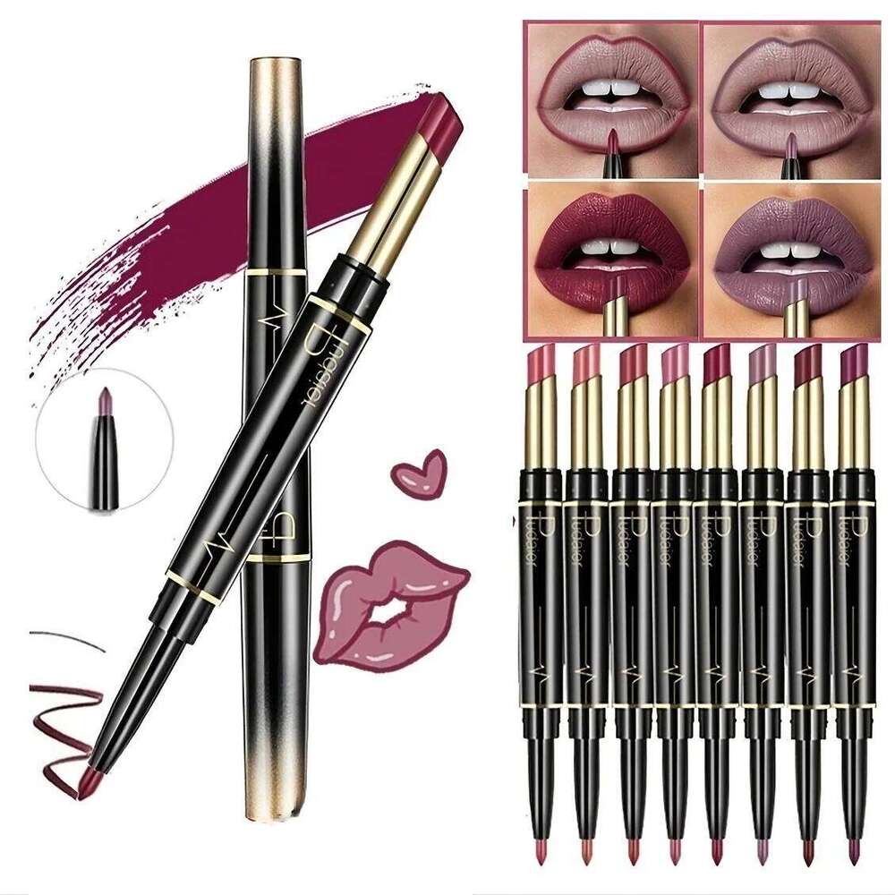 1pcs Matte Liner & Lipstick, Double Ended Pen Nude Makeup Tool, Long Lasting Color Rendering, Waterproof Lip Cosmetics W260311