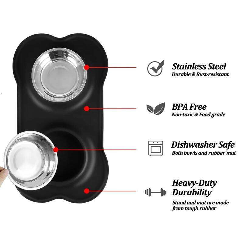 Stainless Steel Feeder Silicone Anti-spill Cats Double Bowl Pet Feeding Drinking Water Bowls Dog Food Dispenser 26Y0312