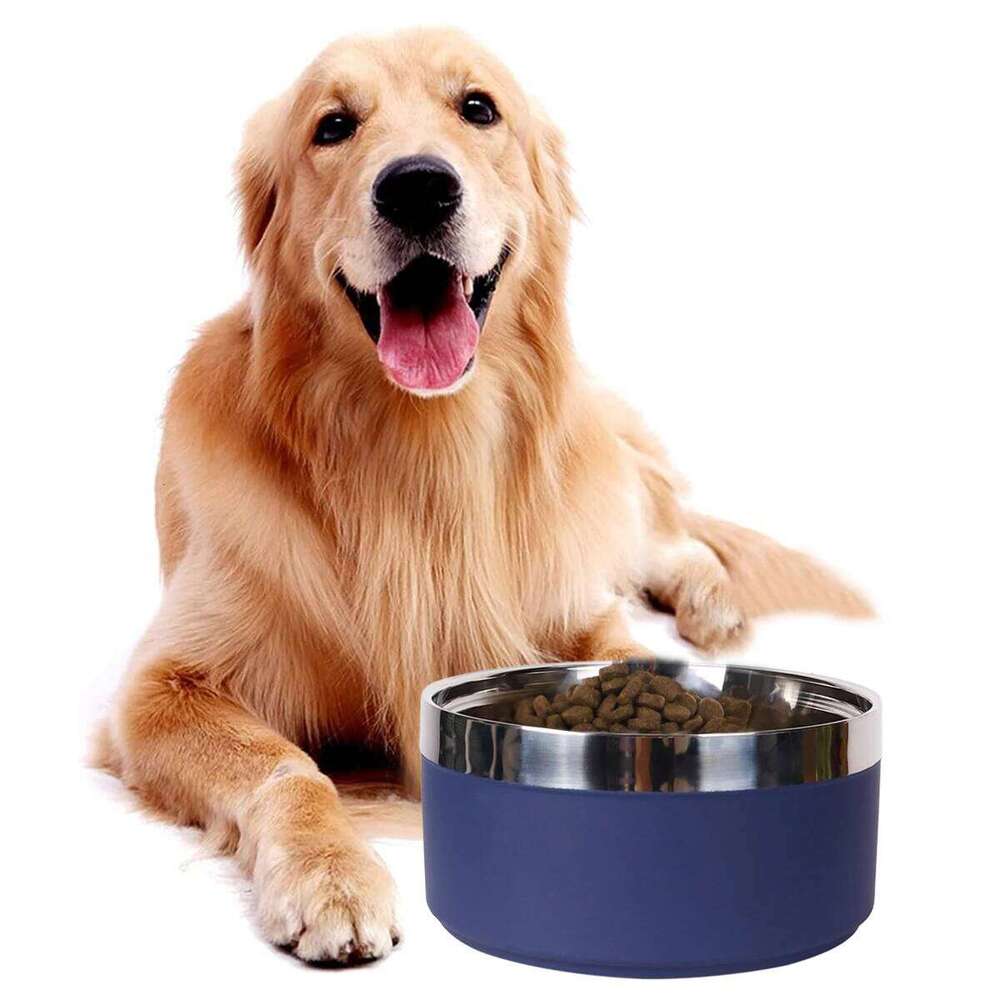 A circular stainless steel fashionable plain color anti slip pet cat dog bowl for indoor and outdoor use 26Y0312