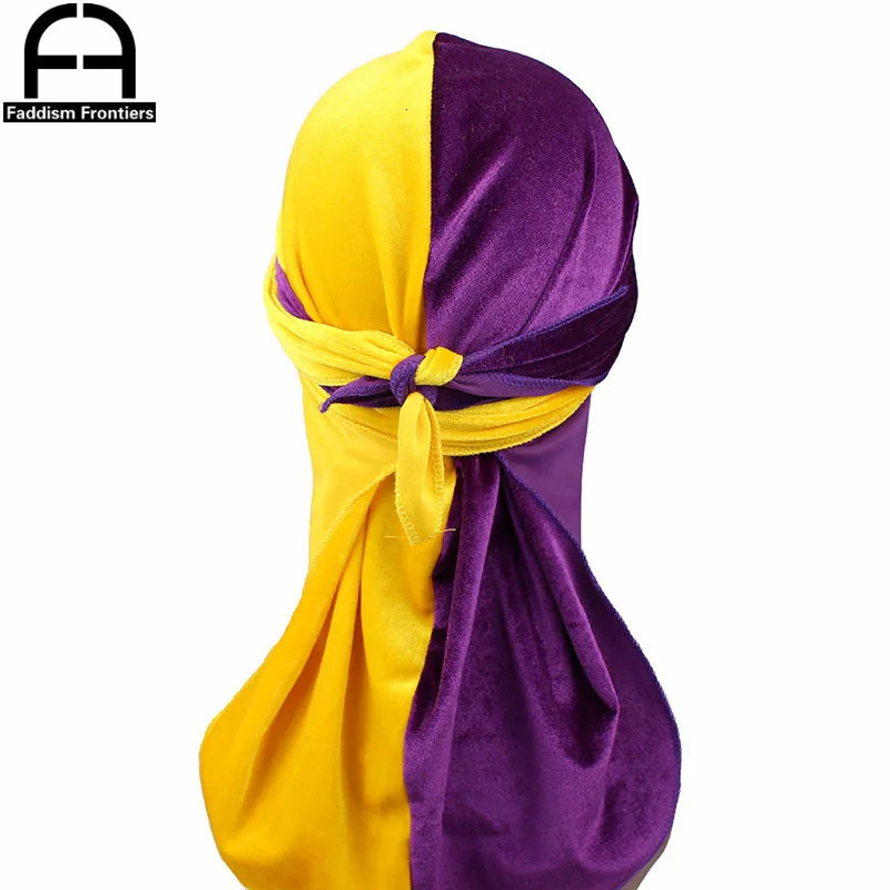Mens Velvet Patchwork Durags Bandanas Turban Hat Two Tone Velvet Durag Biker Headwear Hat Headband Hair Accessories 260304
