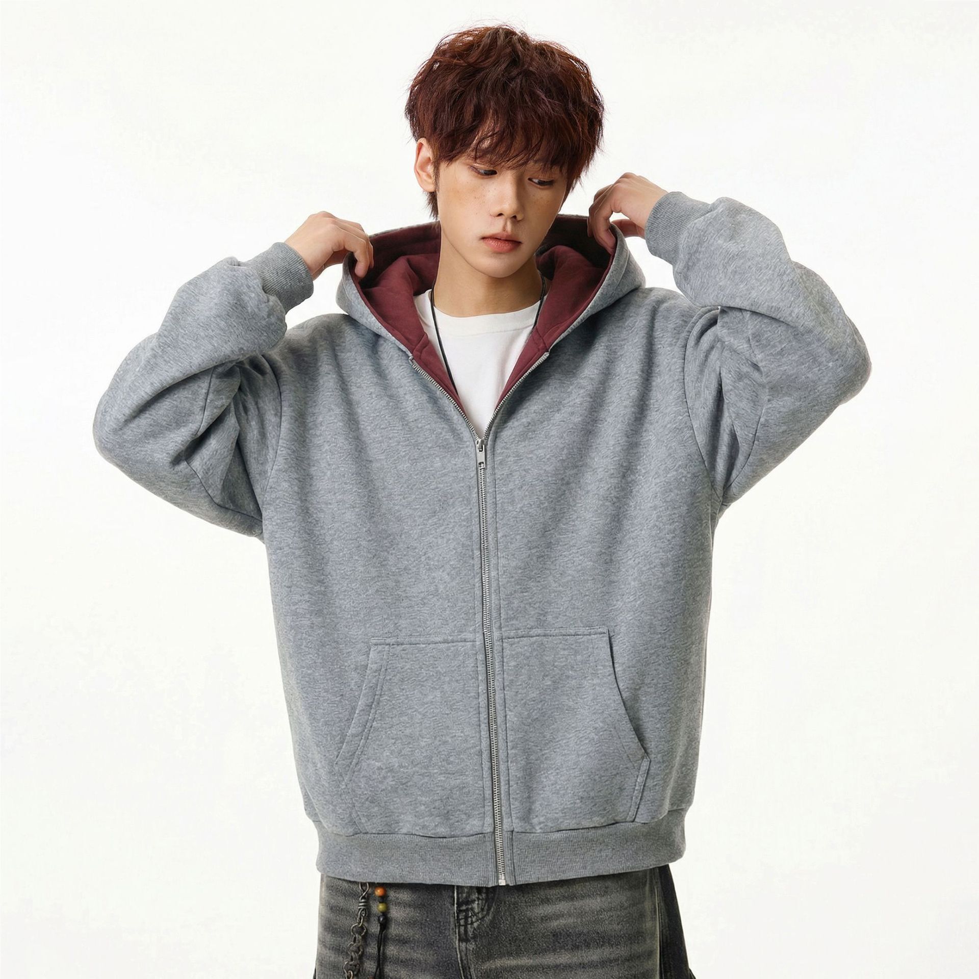 Color-block Lined Hooded Sweatshirt For Men Autumn Designer Hoodie Heavyweight Texture Sports Loose Hoodie Short Wide Silhouette Jacket Coat