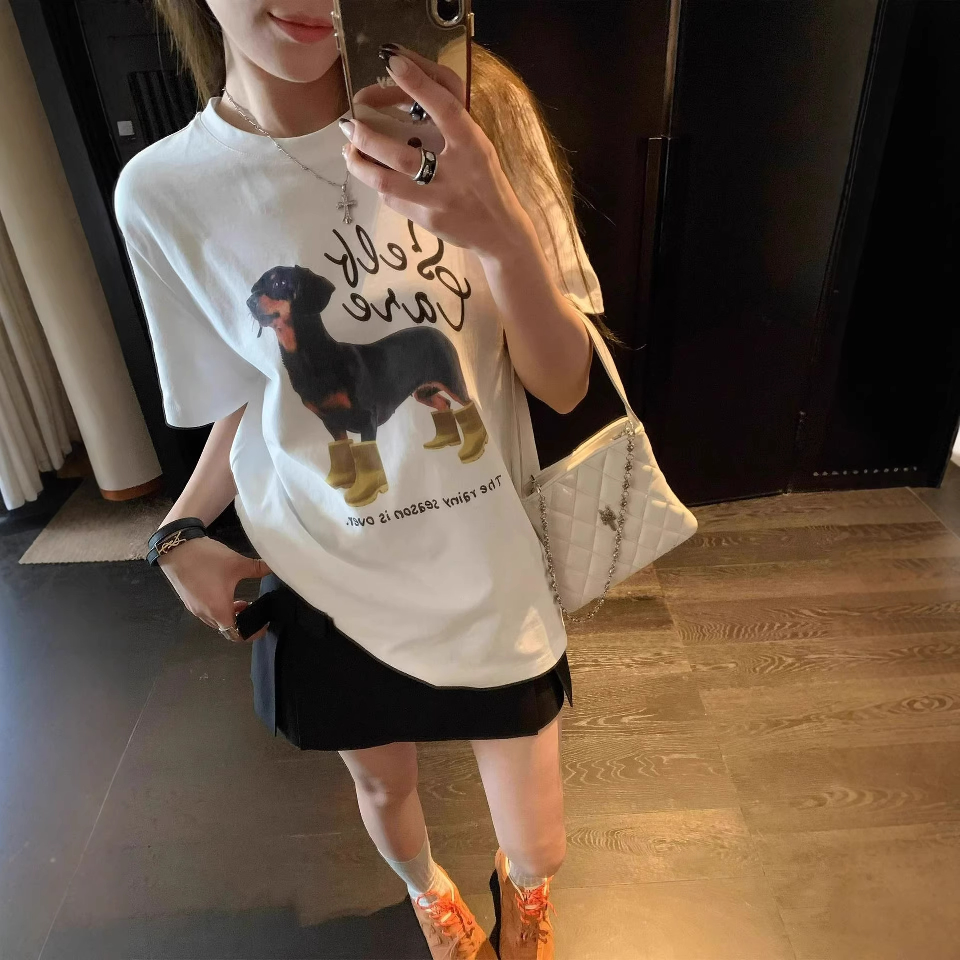 Funny Dachshund Print T-shirt 2026 Summer Trendy Loose Fit Flattering Designer Hoodie Designer Shirt Polo Shirt Ins Versatile Pure Cotton Short Sleeve